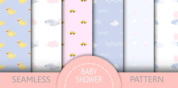 ベビー シャワーのおもちゃのシームレスなパターン背景ベクトル. — ストックベクタ