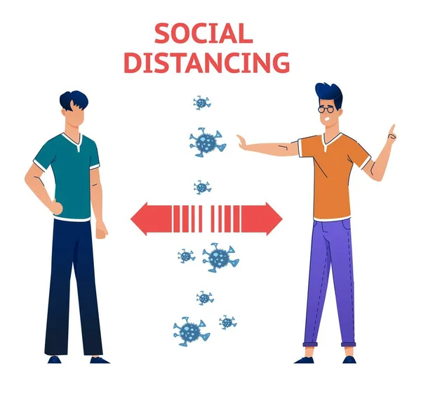 Cuarentena de distanciamiento social, personas rodeadas de virus . — Archivo Imágenes Vectoriales