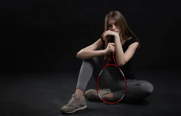 Bayan Tenis roket ile — Stok fotoğraf