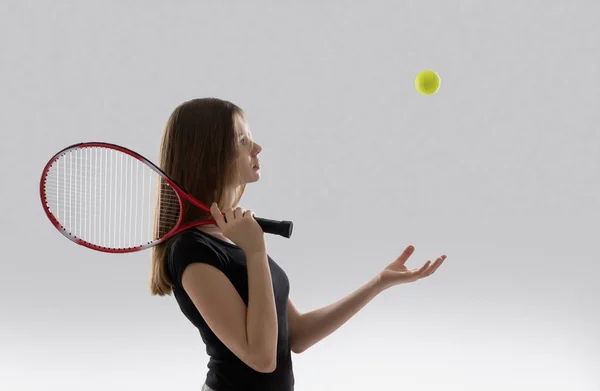 Bayan Tenis roket ile — Stok fotoğraf