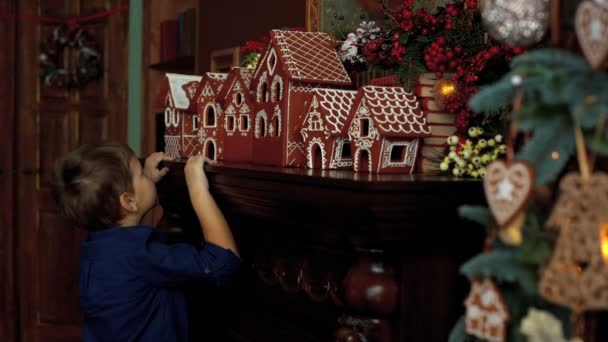 Les petits enfants apprécient les cadeaux dans le sapin de Noël — Video