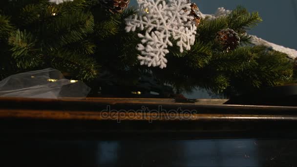 Vánoční strom a výzdoba s klavírem. — Stock video