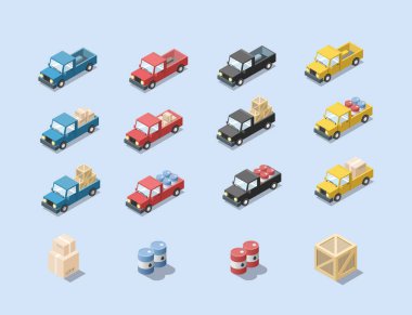 Araba araba kargo ile vektör izometrik ayarla