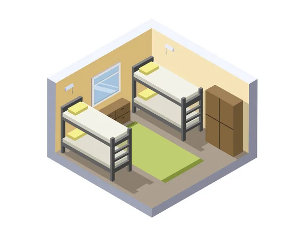 Vektorové ilustrace izometrické pokoj v hostelu. levný hotel ikona — Stockový vektor