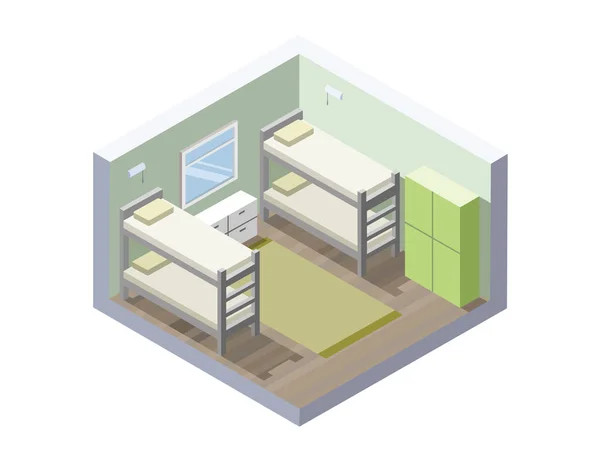 Векторная изометрическая иллюстрация комнаты в общежитии. икона дешевого отеля — стоковый вектор