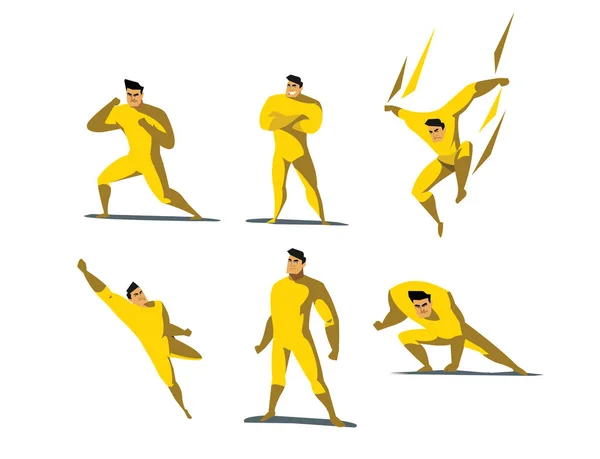 Conjunto de ilustración vectorial de acciones de superhéroes, diferentes poses . — Vector de stock