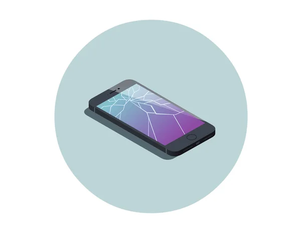 Illustration isométrique vectorielle du smartphone avec écran cassé . — Image vectorielle