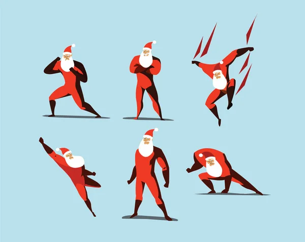 Conjunto de ilustración vectorial de acciones de Superhéroe Santa Claus, diferentes poses . — Vector de stock