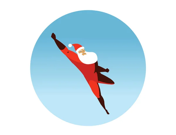 Ilustración vectorial de la acción de Papá Noel superhéroe volador . — Vector de stock