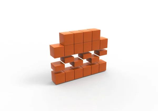 Illustration 3D du symbole du hamburger rouge fabriqué à partir de blocs — Photo