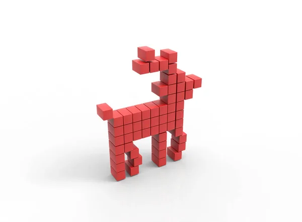 Illustration 3D de l'icône du cerf rouge en cubes — Photo