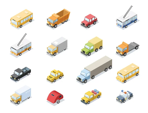 Conjunto isométrico vectorial de transporte urbano, iconos de automóviles — Vector de stock