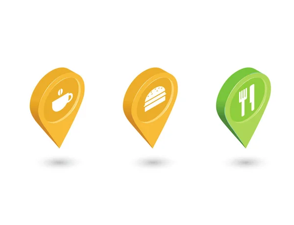 Vector Isométrico Sat Pines Puntero Mapa Catering Público Etiqueta Geográfica — Archivo Imágenes Vectoriales