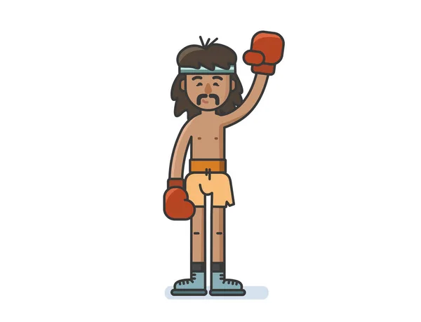 Vector divertido personaje de hombre con un bigote guantes de boxeo — Vector de stock