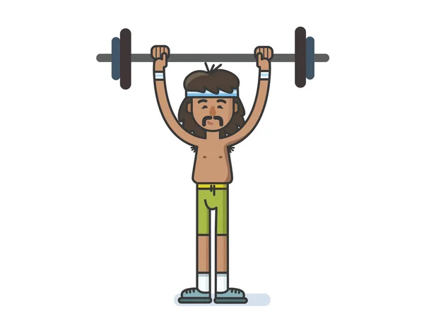 Funny cartoon character sportsman with a barbell. — Stock Vector