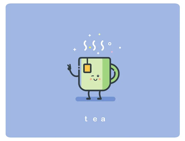 Vektor ploché ikony přátelské šálek čaje charakteru — Stockový vektor