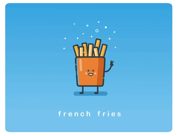 Vettoriale icona piatta di patatine fritte personaggio divertente — Vettoriale Stock