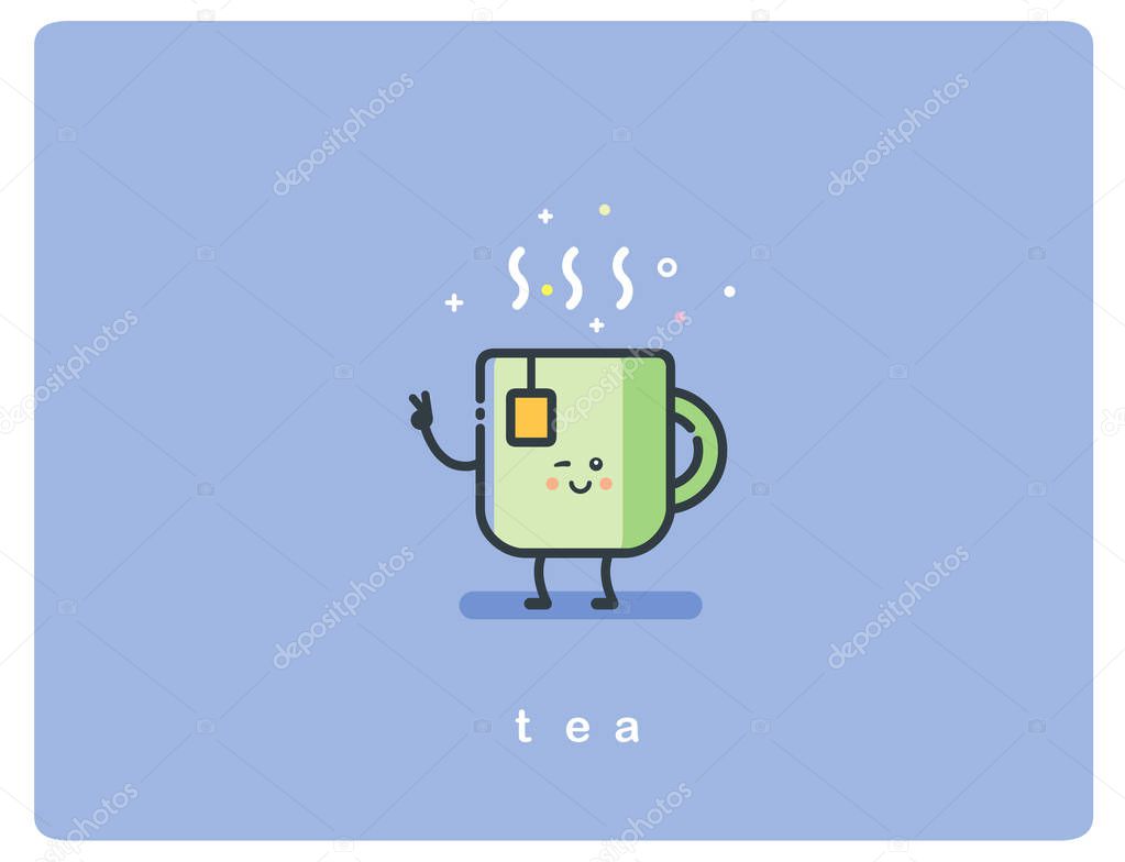 Vector flat icon friendly cup of tea character