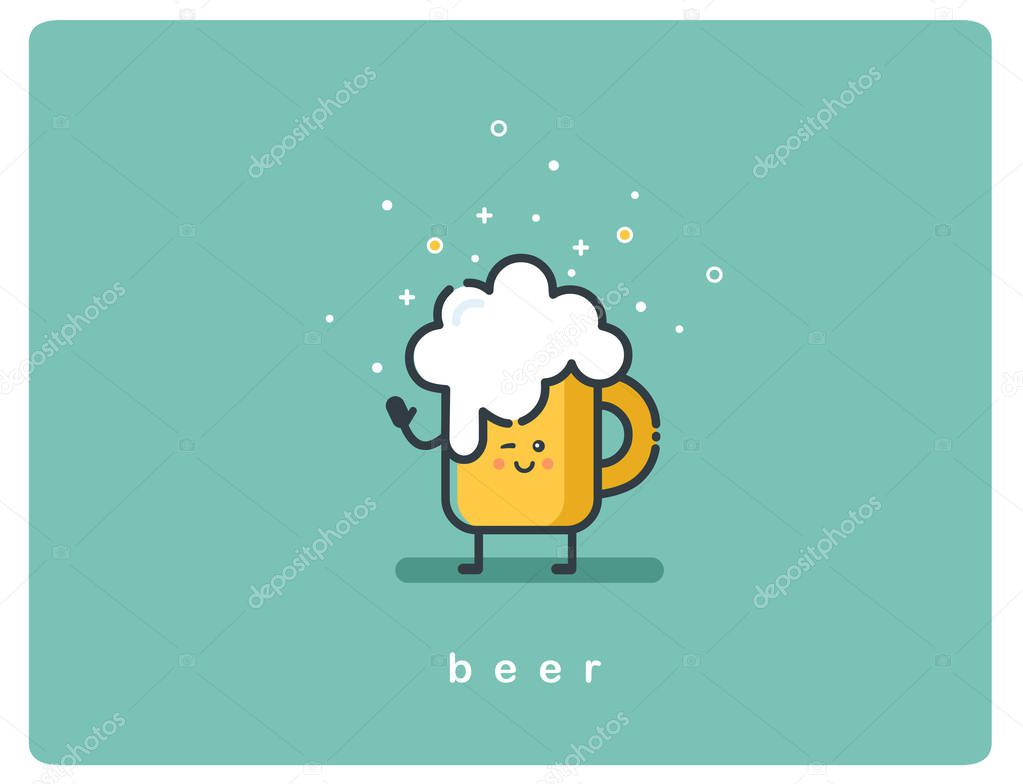 Vector flat icon friendly mug of beer character 
