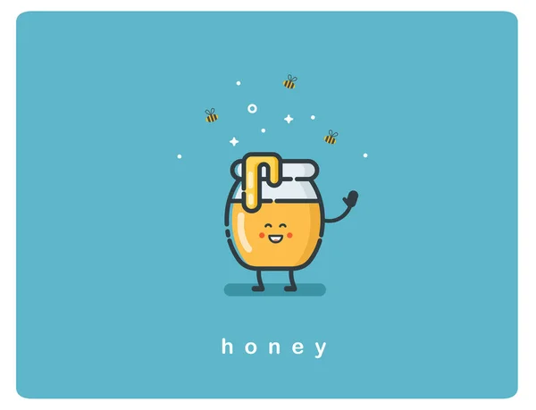 Vector flat icon jar of honey,  funny cartoon character — Stock Vector