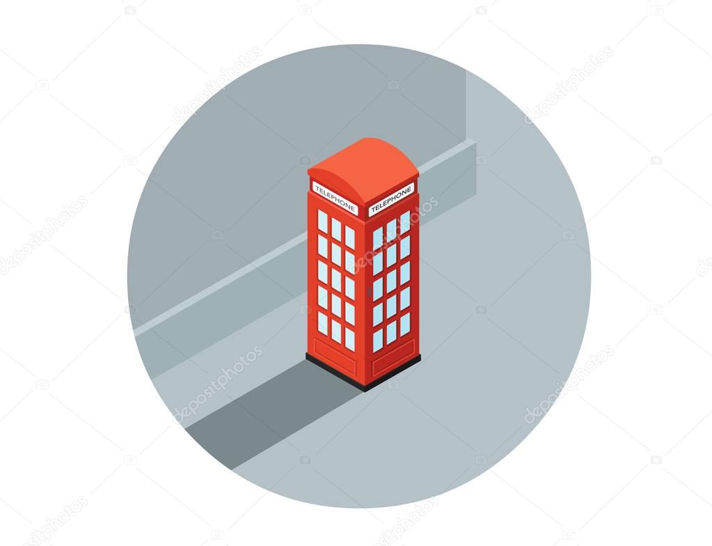 Vector isometric illustration of red phone booth, call-box