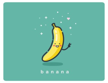 Muz simge vektör, komik çizgi film karakteri meyve 