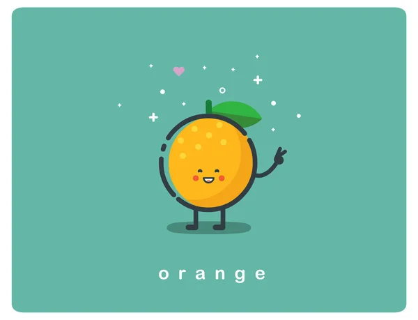 Vektorová Plochá Ikona Oranžové Ovoce Legrační Kreslený Postava — Stockový vektor