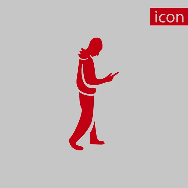 Hombre va con el teléfono en la mano icono de diseño plano vector — Archivo Imágenes Vectoriales