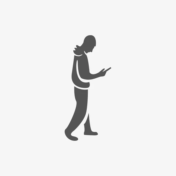Hombre va con el teléfono en la mano icono de diseño plano vector — Vector de stock