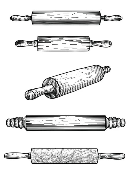 Rolo de pino, mármore, madeira, silicone, pastelaria —  Vetores de Stock