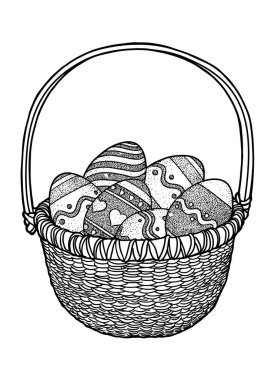 Paskalya yumurtaları çizim, oyma bir sepet çizimde