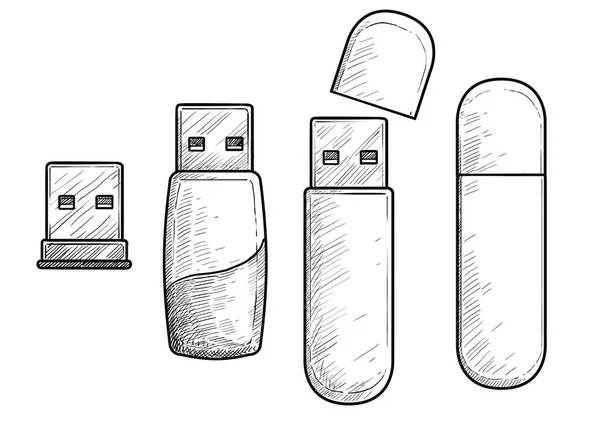 Ilustração Pendrive Usb Desenho Gravura Tinta Arte Linha Vetor —  Vetores de Stock