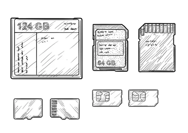 Cartes Mémoires Illustration Dessin Gravure Encre Dessin Linéaire Vecteur — Image vectorielle