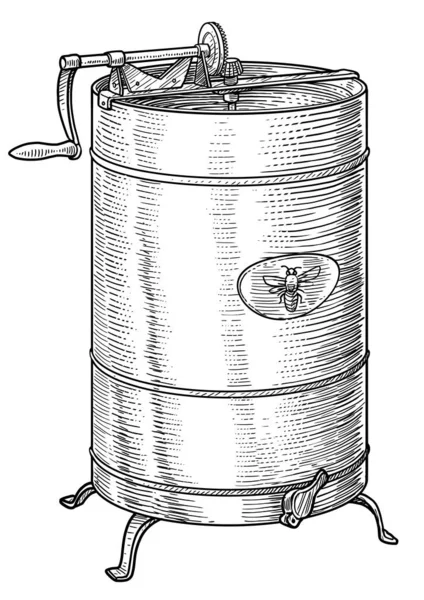 Handige Honing Extractor Illustratie Tekening Gravure Inkt Lijn Kunst Vector — Stockvector