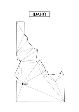Çizgilerden oluşan üçgen şekillerle Idaho 'nun çokgen soyut harita durumu. Eyaletin başkenti Boise. Evinizdeki duvar için iyi bir poster. Oda duvarları için dekorasyon.