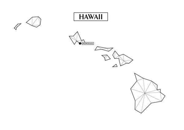 Πολυγωνικό αφηρημένο κράτος χάρτη της Χαβάης με συνδεδεμένα τριγωνικά σχήματα που σχηματίζονται από γραμμές. Πρωτεύουσα της πολιτείας, Χονολουλού. Ωραία αφίσα για τοίχο στο σπίτι σου. Διακόσμηση για τοίχους δωματίου. — Διανυσματικό Αρχείο