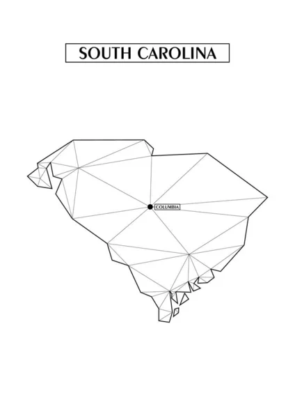 Stato della mappa poligonale astratta della Carolina del Sud con forme triangolari collegate formate da linee. Capitale dello stato - Columbia. Buon poster per il muro nella vostra casa. Decorazione per pareti della stanza . — Vettoriale Stock