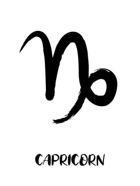 Siyah fırçayla boyanmış Zodiac tabelaları, Çin fırçası boyası. Kaligrafi. Vektör çizimi. Çeşitli gereksinimler için ev dekorasyonu ya da baskı için iyidir. Oğlak.