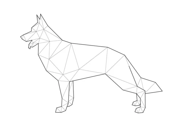 Low Poly Illustrationen von Hunden. Schäferhund steht auf weißem Hintergrund. — Stockvektor