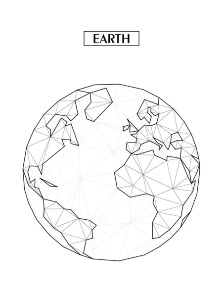 Polygonal abstrakt karta över jorden eller jordklotet med anslutna triangulära former bildas från linjer. Medhjälpare - Afrika, Eurasien, Nord- och Sydamerika, Antarktis, Nordpolen, Sydpolen. — Stock vektor