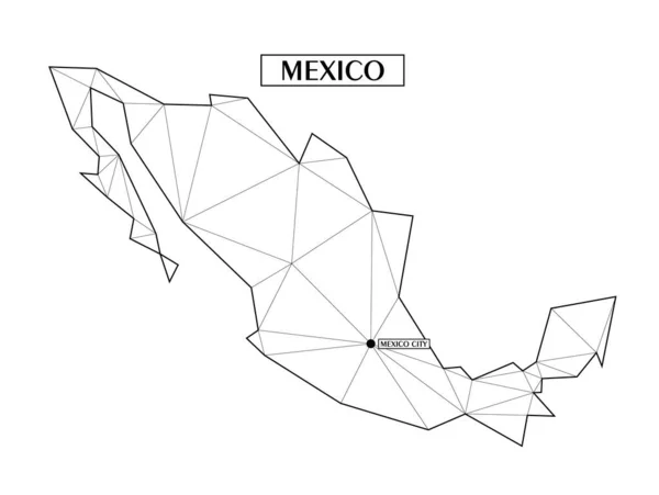 Meksika 'nın çokgen soyut haritası ve çizgilerden oluşan üçgen şekiller. Şehrin başkenti, Mexico City. Evinizdeki duvar için iyi bir poster. Oda duvarları için dekorasyon.