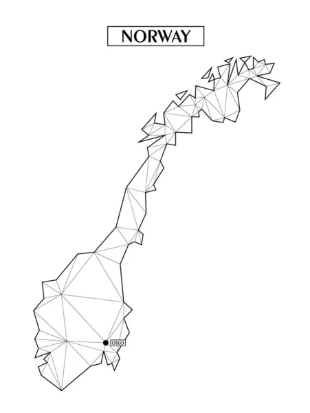 Polygonal abstrakt karta över Norge med anslutna triangulära former bildas från linjer. Stadens huvudstad - Oslo. Bra affisch för vägg i ditt hem. Dekoration för rummets väggar. — Stock vektor