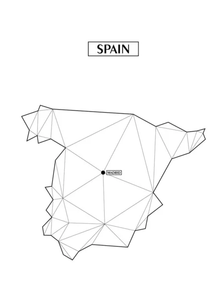 Wielokątna abstrakcyjna mapa Hiszpanii o połączonych trójkątnych kształtach utworzona z linii. Stolica miasta - Madryt. Dobry plakat do ściany w twoim domu. Dekoracja ścian pokojowych. — Wektor stockowy
