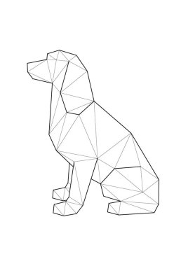 Köpeklerin düşük polimerli çizimleri. Cocker Spaniel oturuyor.