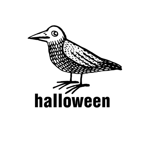 Cuervo negro. Ilustración vectorial de la tarjeta de felicitación linda para Halloween. Logotipo para fiesta . — Vector de stock