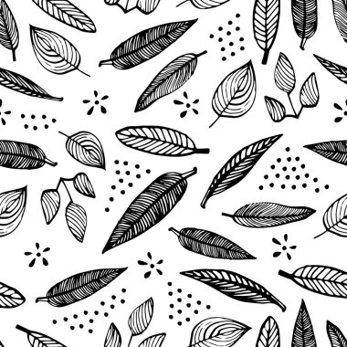 Elle çizilmiş vektör seamless modeli yaprakları ile