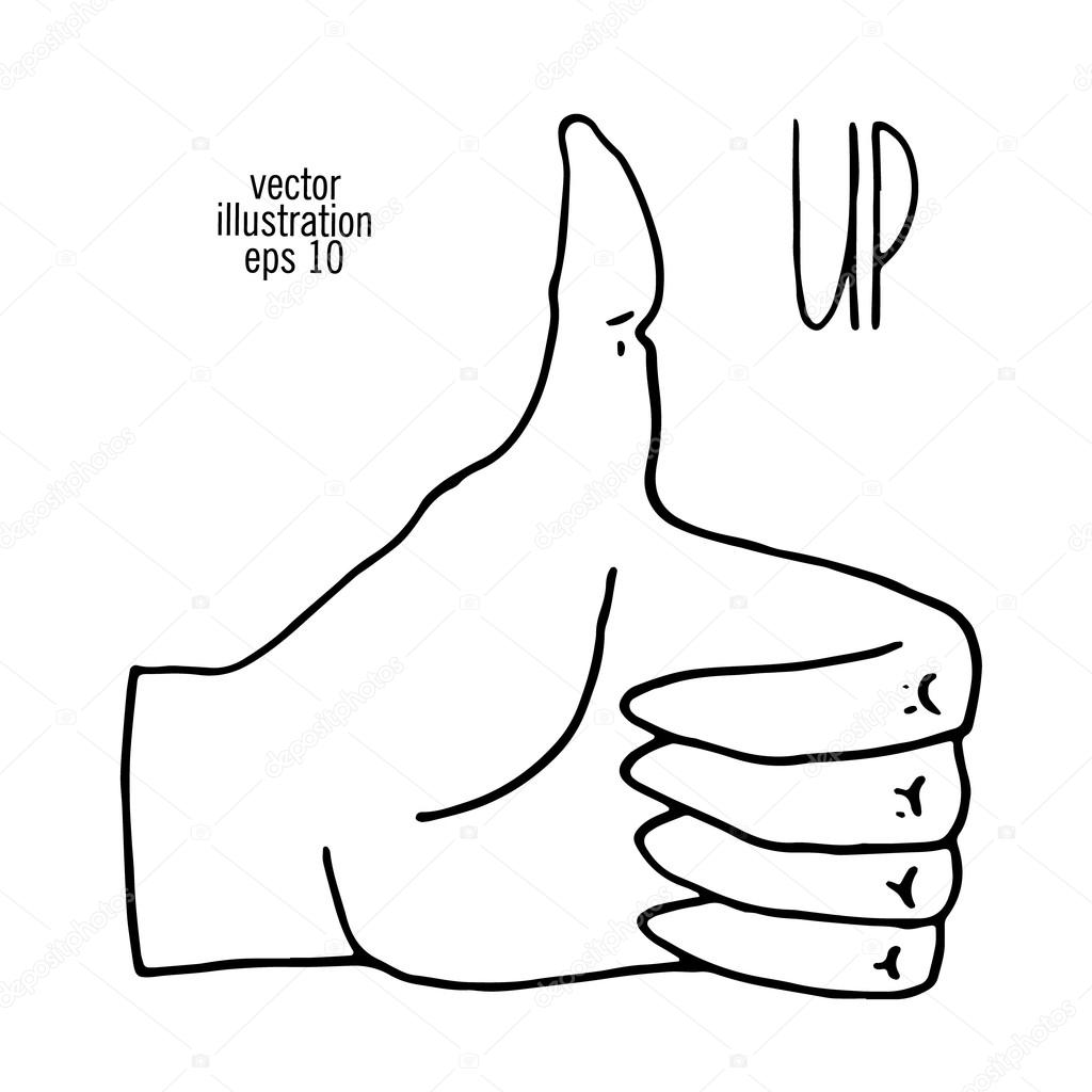 Hand with pointing finger. Showing the direction drawing illustration.