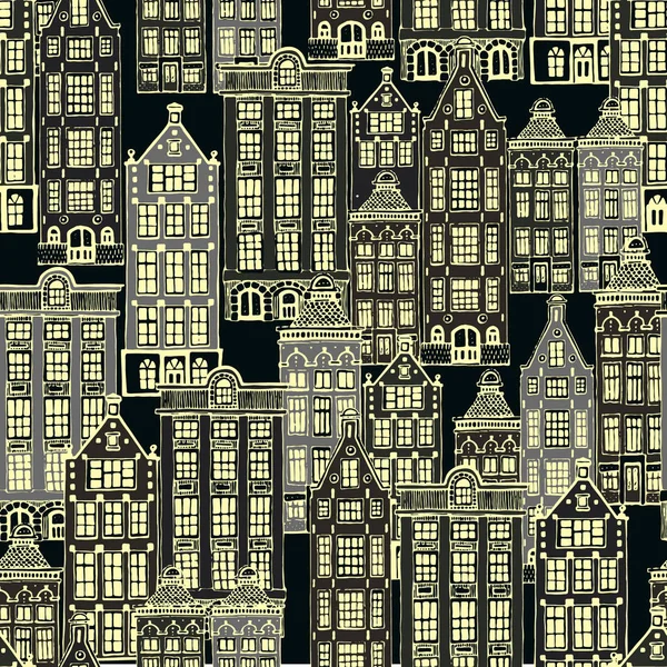 Vector seamless pattern with town houses — Stock Vector