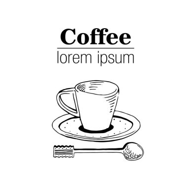 Vintage tarzı logosu ile kahve fincanı.