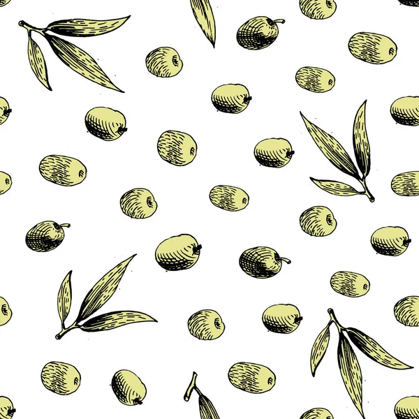 Naadloze vector patroon met olijven olijftak — Stockvector